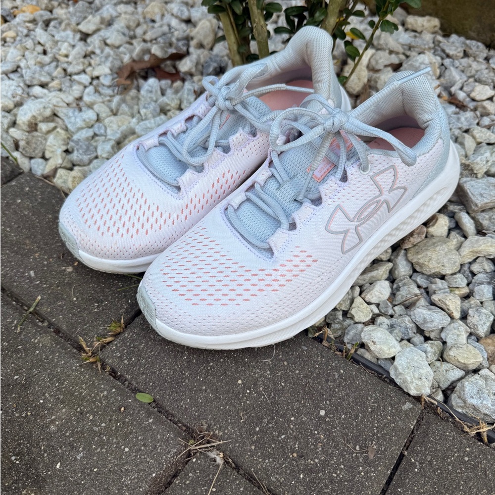 Under Armour Light Gray and Pink Running Shoes